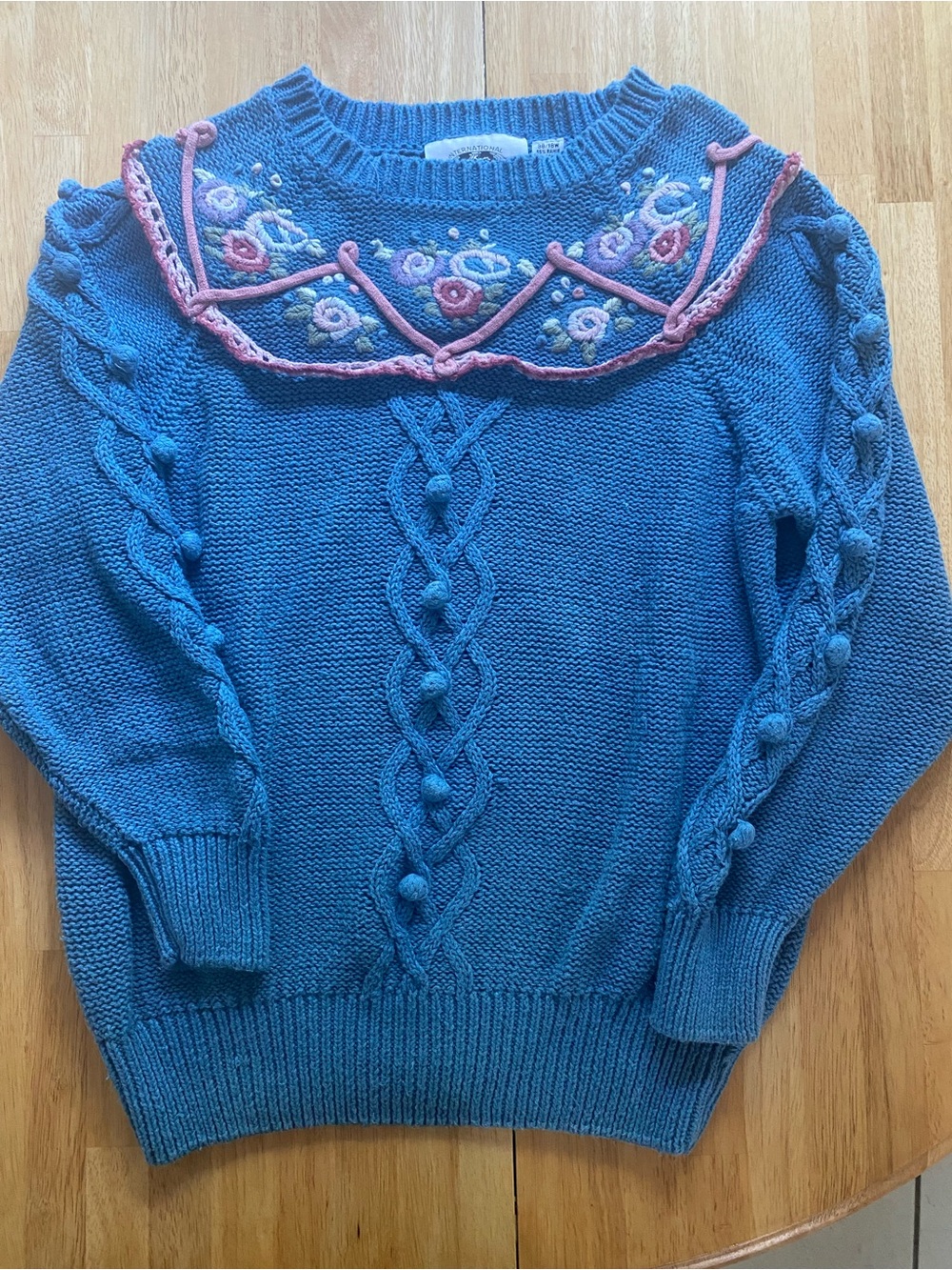 Vintage Cottage Core Women’s Floral Blue and Pink Knit Sweater Ramie and Cotton